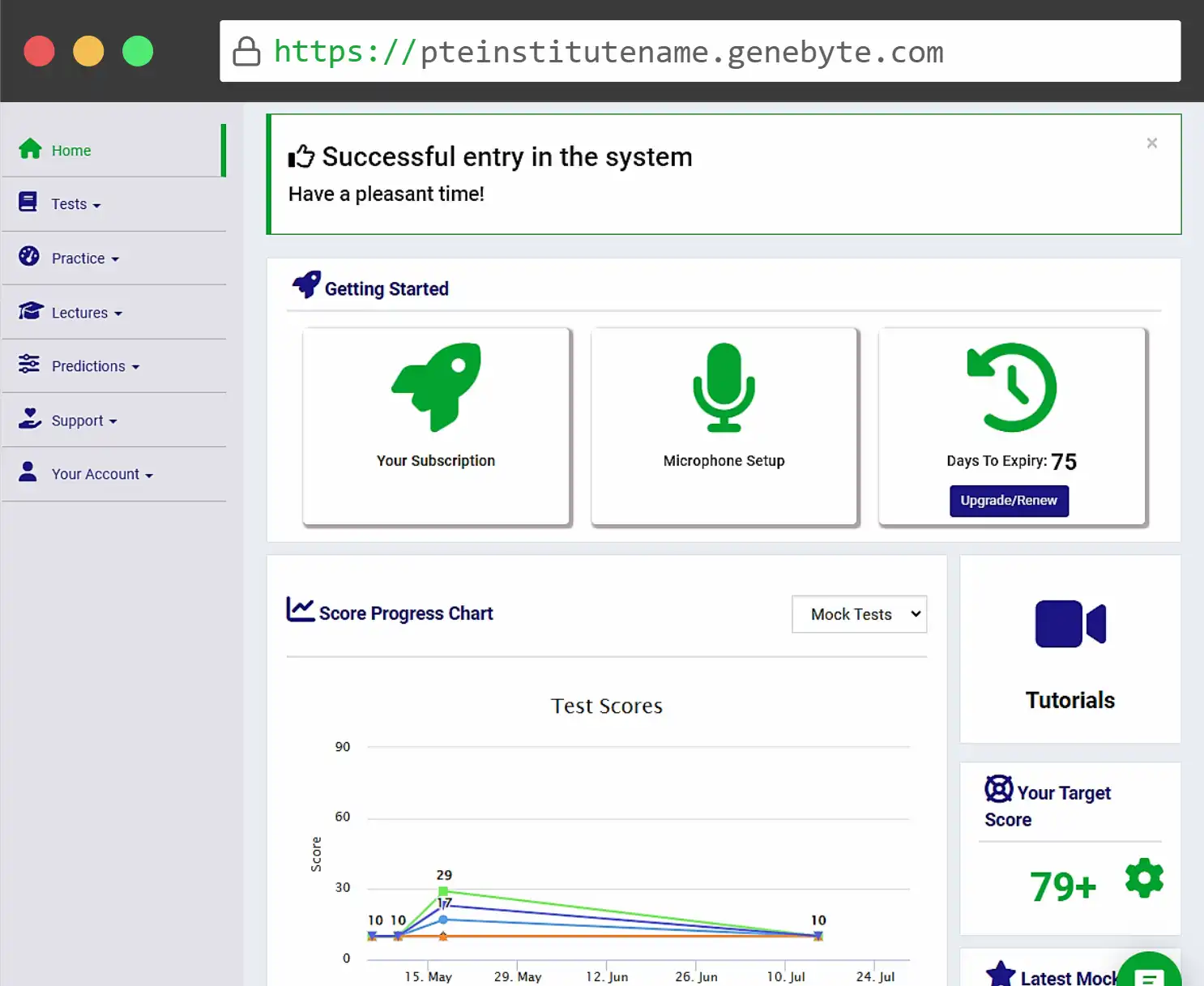 Snapshot of Genebyte's customizable PTE Academic software interface.